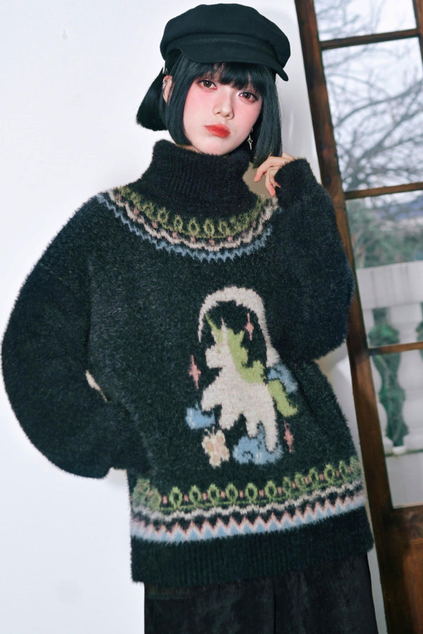 Faux Fur Jacquard Sweater