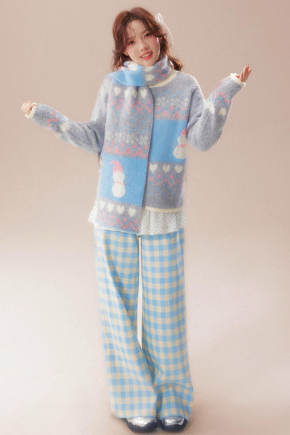 Sweet Fair Isle Sweater Cardigan + Scarf