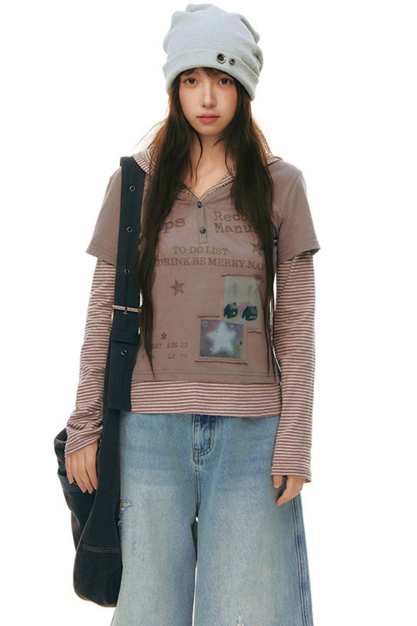 Striped Y2K Hoodie Top