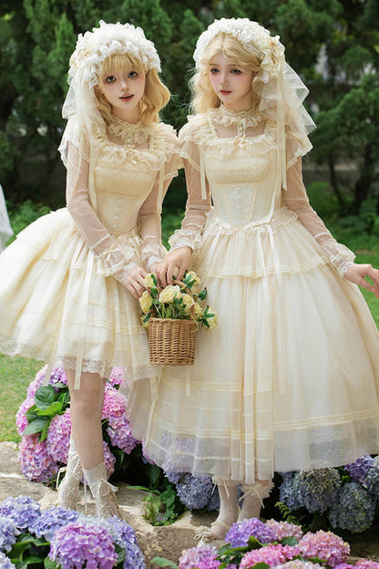 Weißes Korsett-Prinzessin-Lolita-Kleid + Outerwear + Accessoires