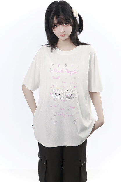 エンジェルデビルイラストTシャツ