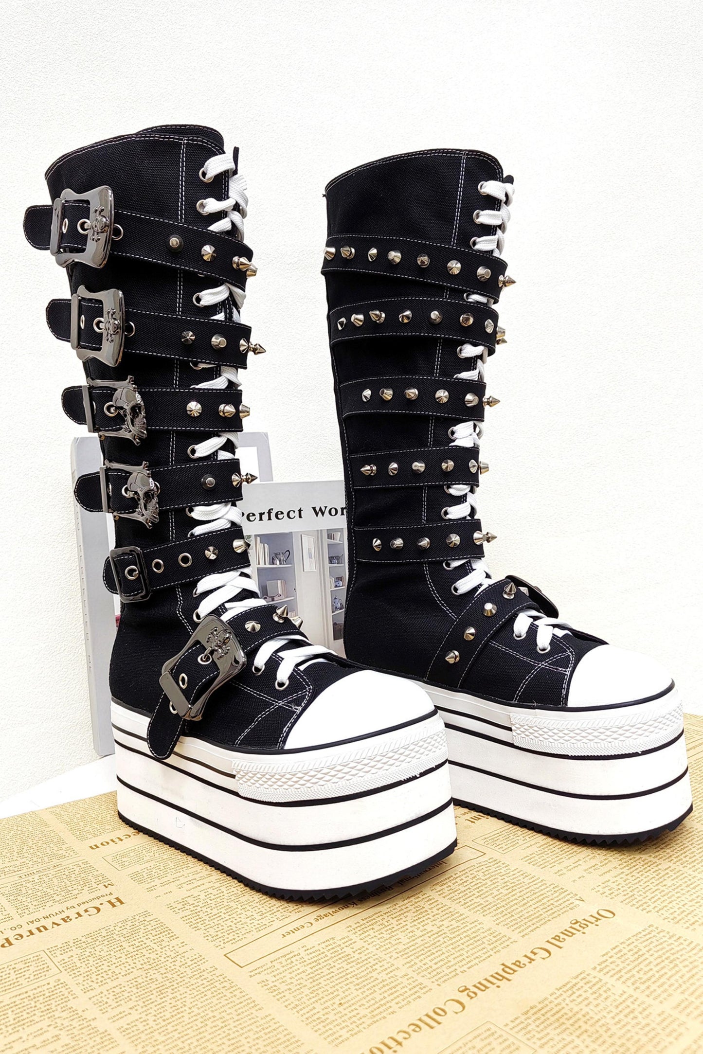 Punk-Canvas-Plateaustiefel