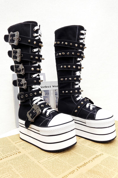 Punk-Canvas-Plateaustiefel