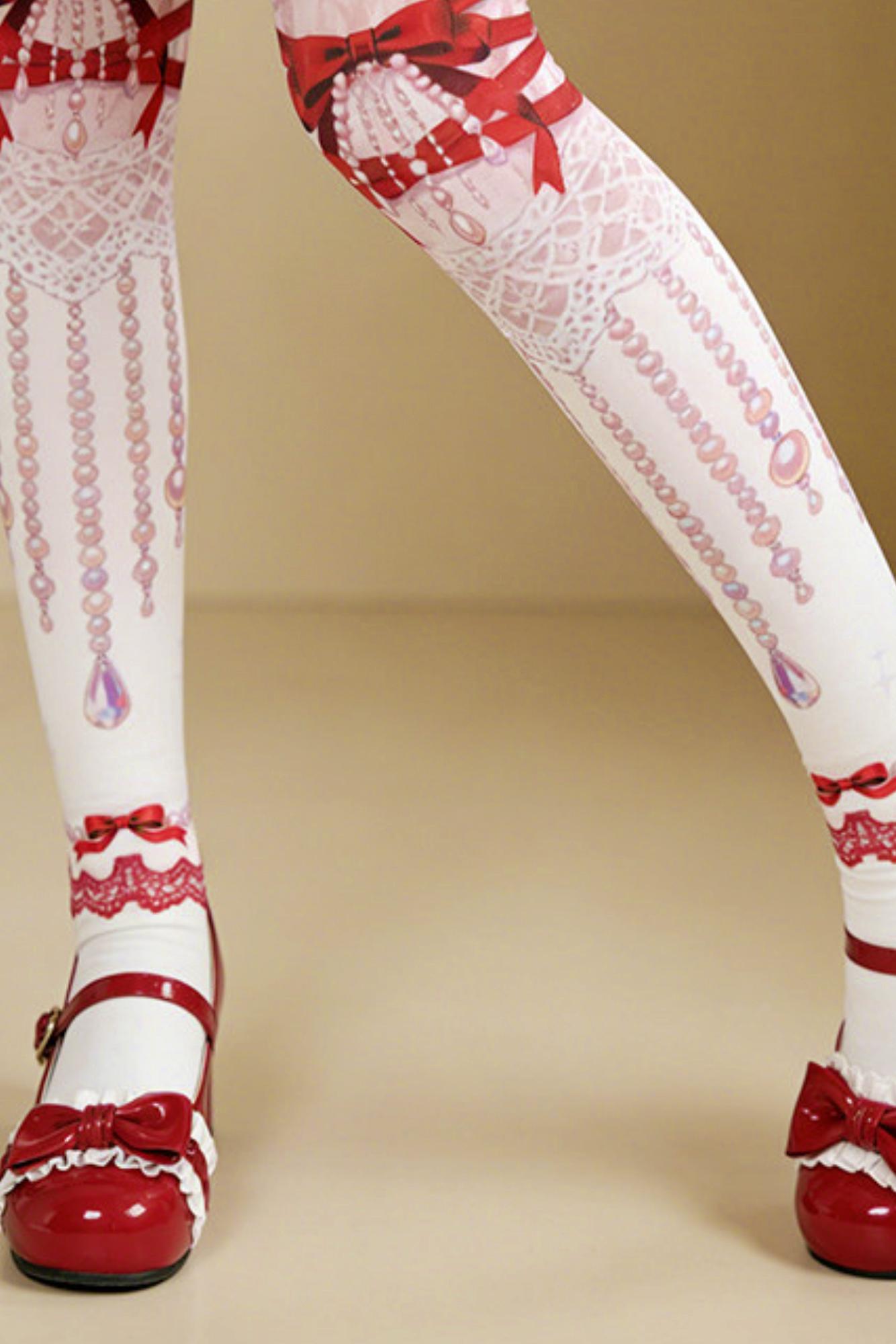 Princess Ribbon Jewel Garter Style Lolita Tights