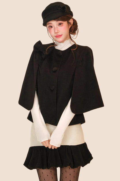 Monochrome Floral Cape Dress + Outerwear