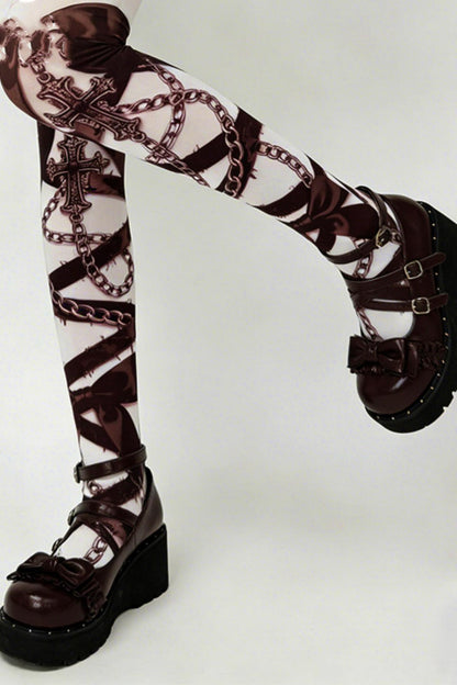 Blood Contract Cross Ribbon Gothic Tights