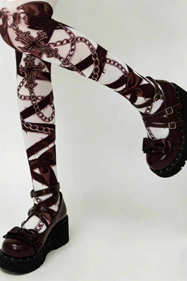 Blood Contract Cross Ribbon Gothic Tights