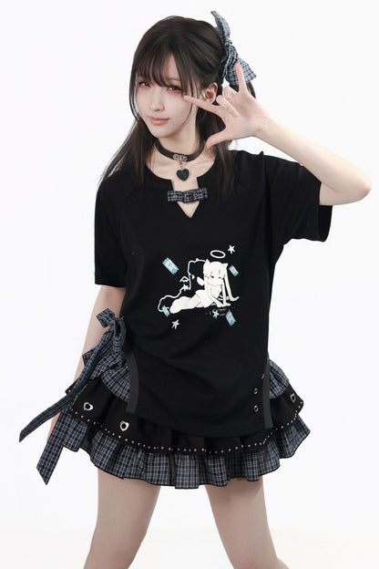 고양이 천사 다크 소녀풍 상하의 세트