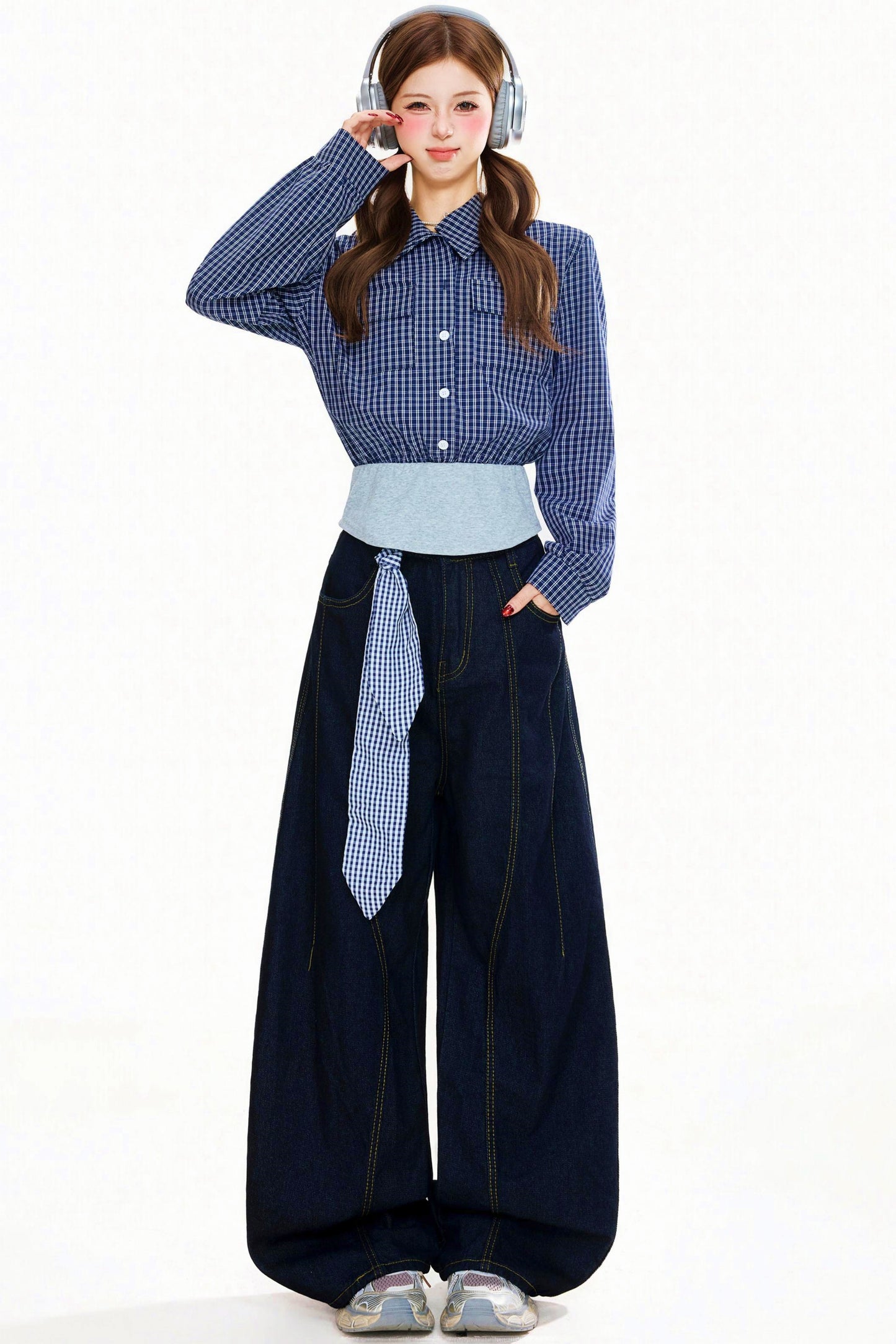 Tie Ribbon Wide Denim Pants