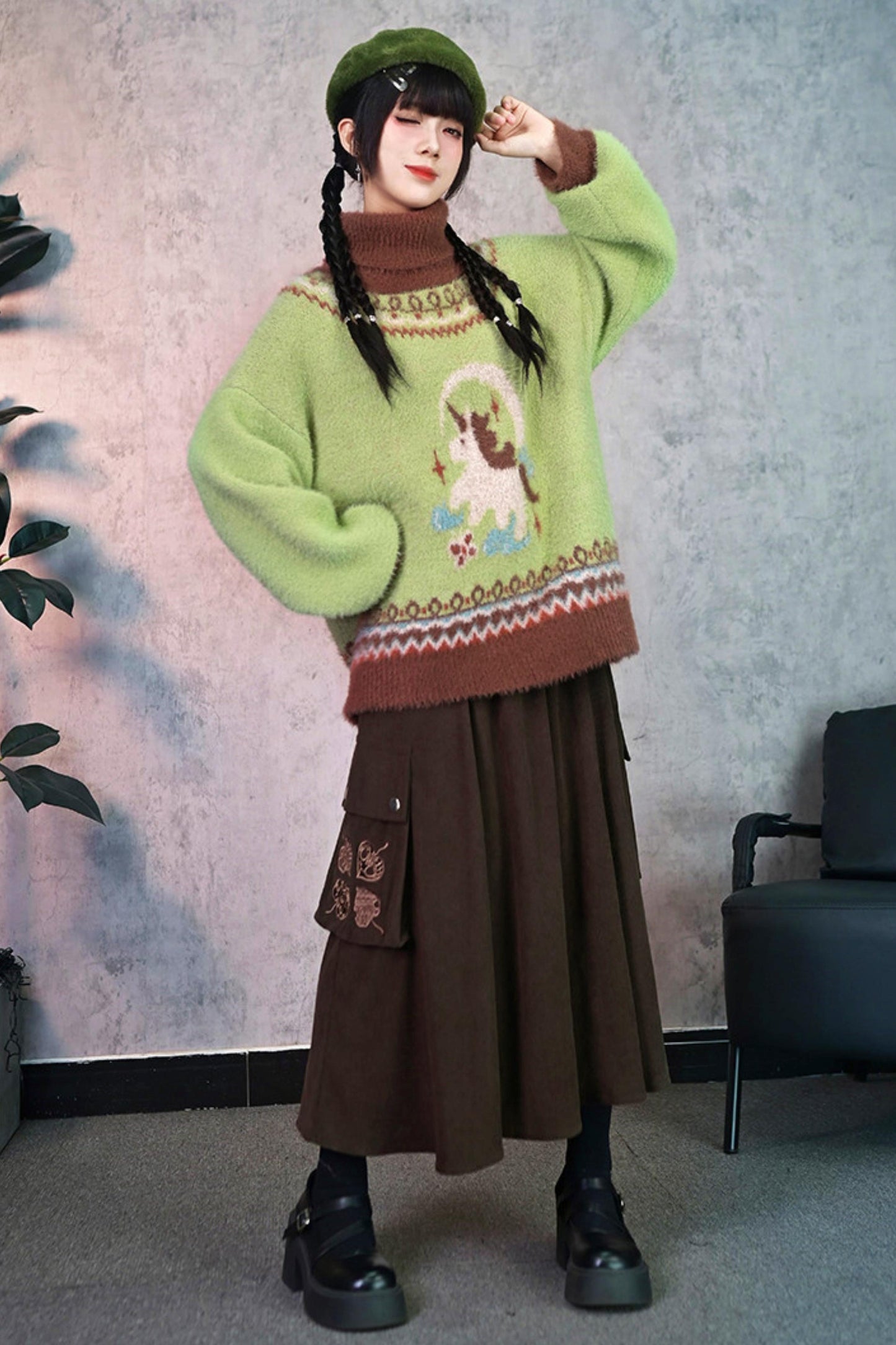 Faux Fur Jacquard Sweater