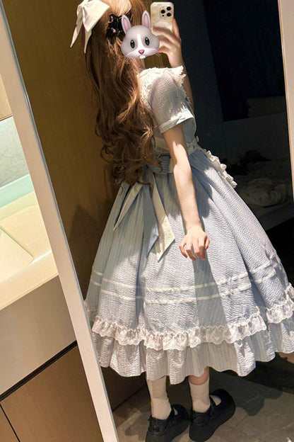 Klassisches maritimes Dienstmädchen-Lolita-Kleid + Accessoires