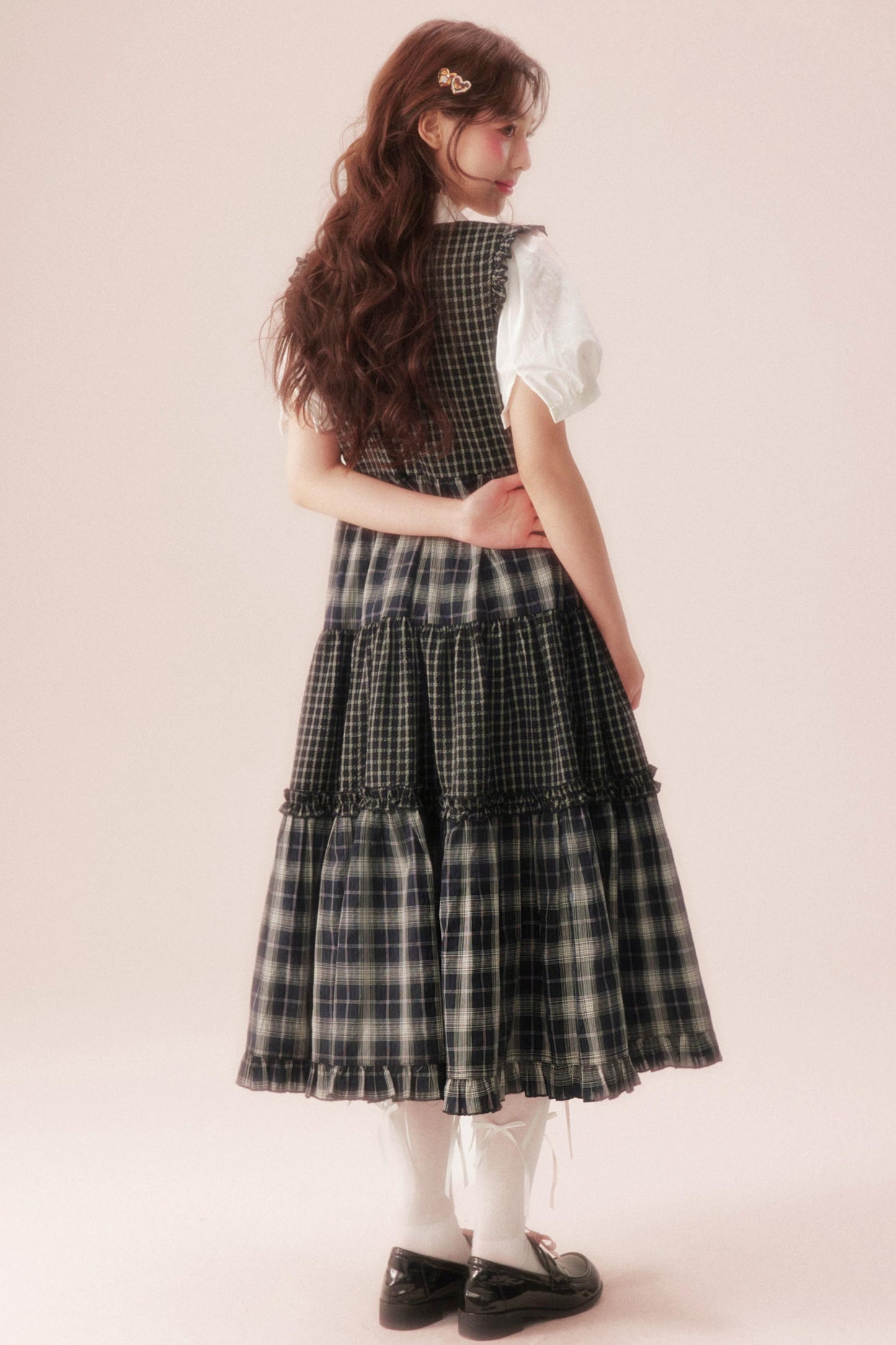 Black Plaid Patchwork Loose Shirt Dress