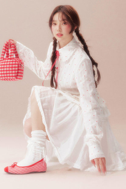 ガーデニアウィスパリングレースブラウス+ポルカドットスカート