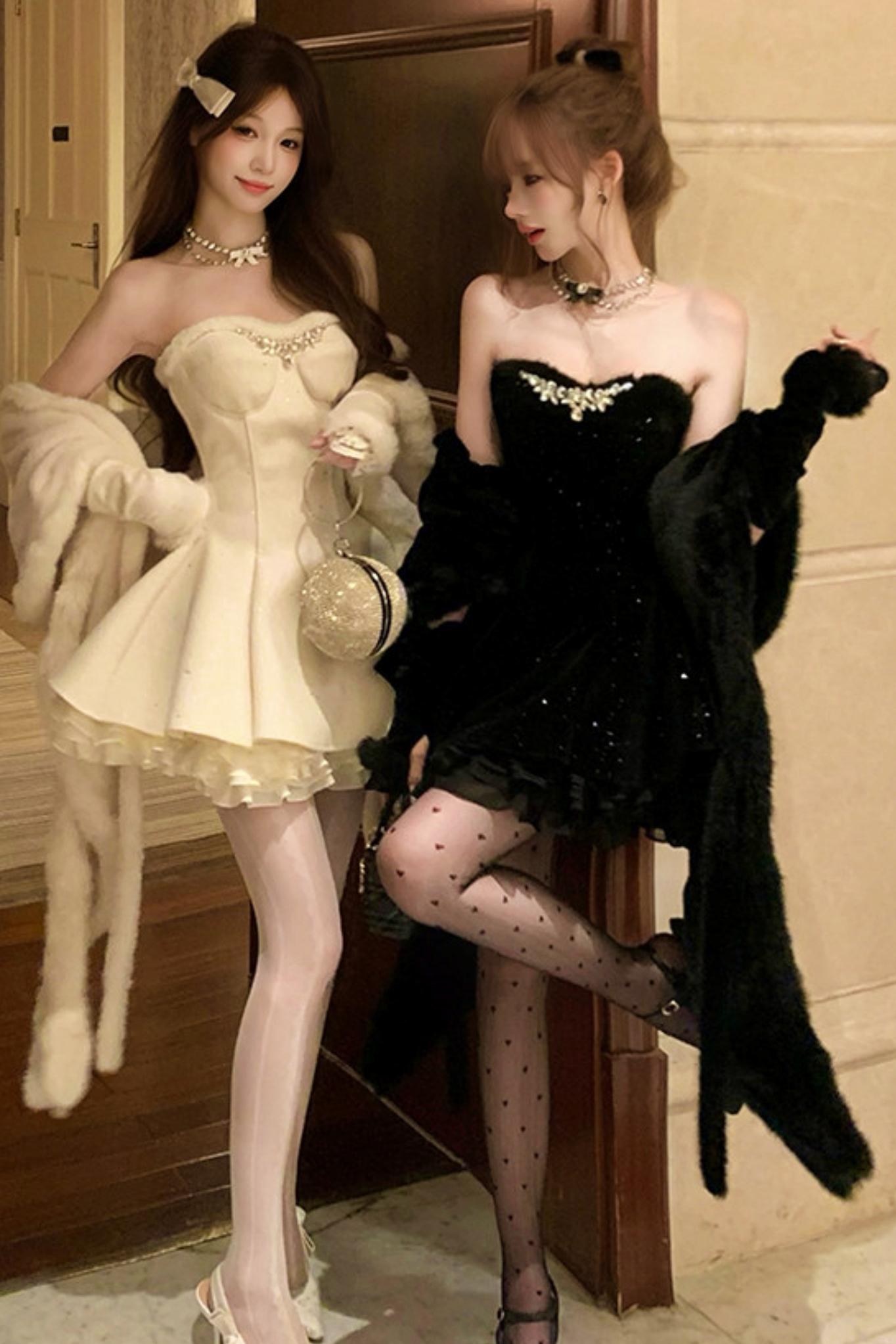 French off-the-shoulder dress + shawl + sleeves