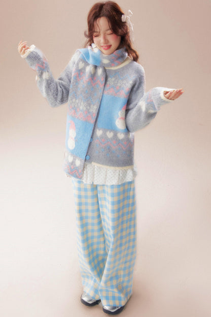 Sweet Fair Isle Sweater Cardigan + Scarf