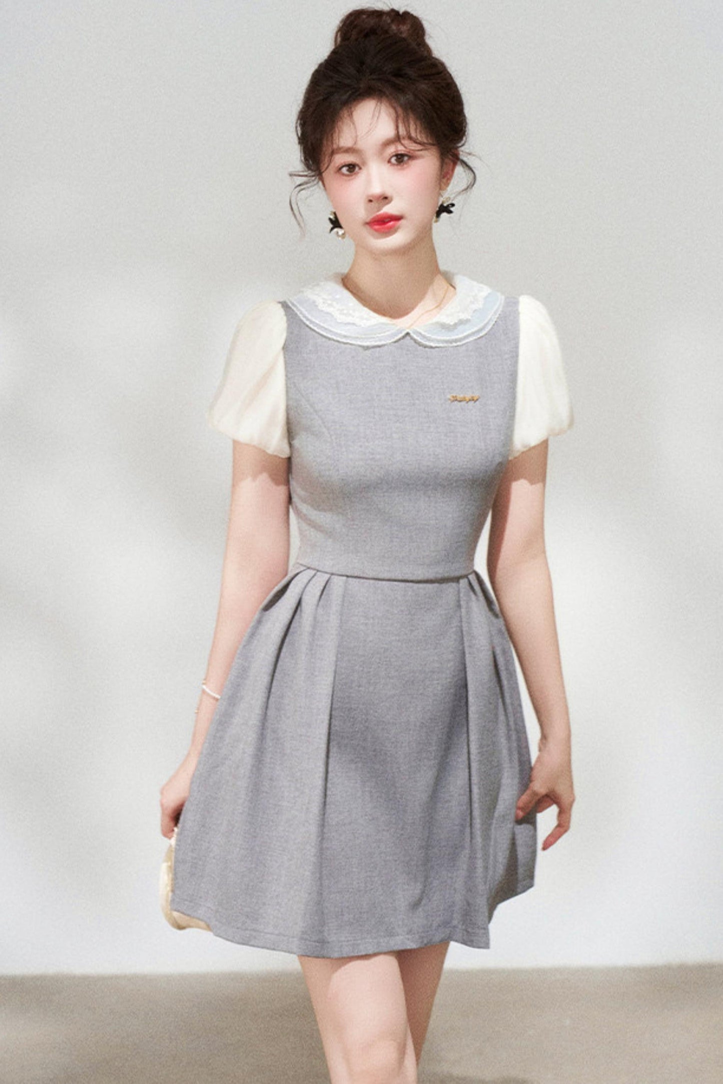 Gray Puff Sleeve Dress