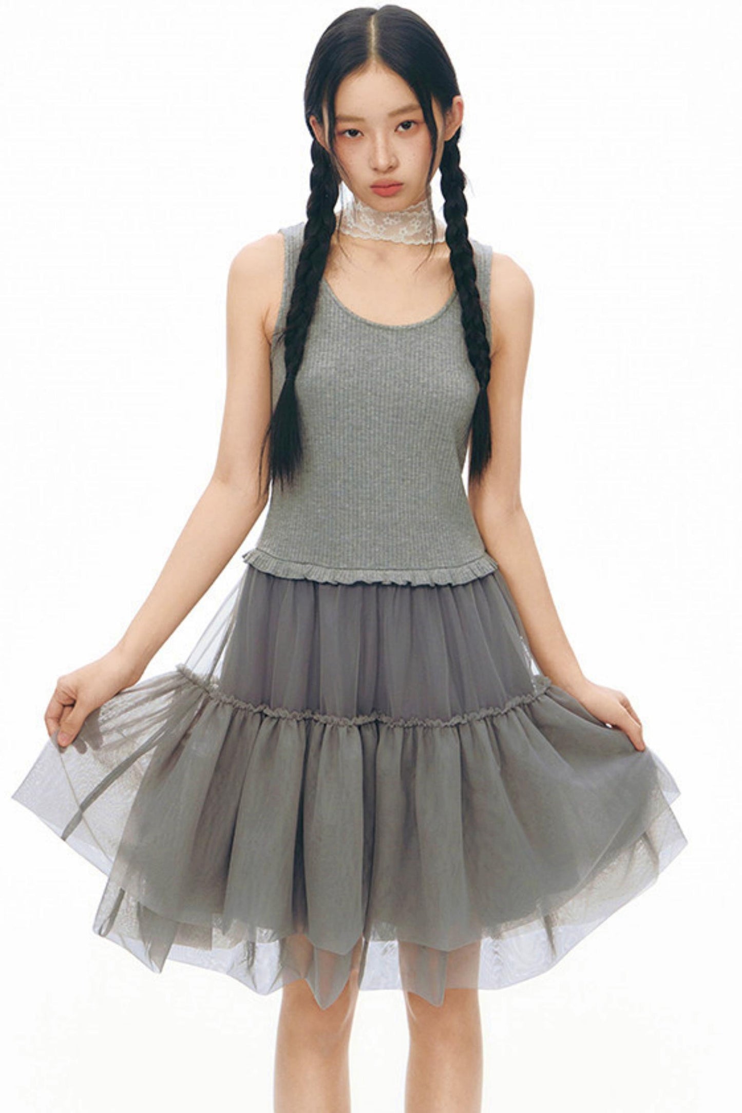 Robe chasuble en tulle Y2K