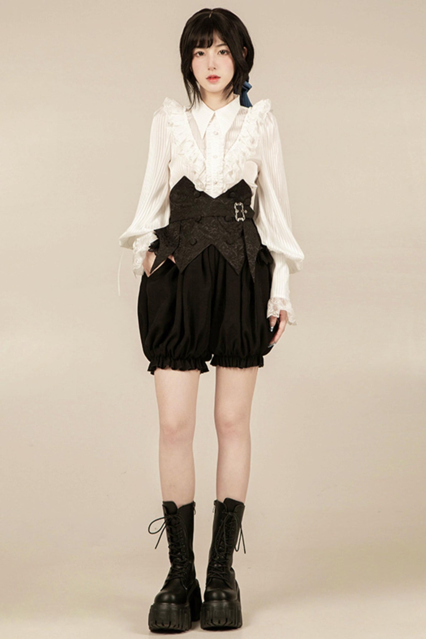 【予約商品】エレガントシフォンランタン袖シャツ