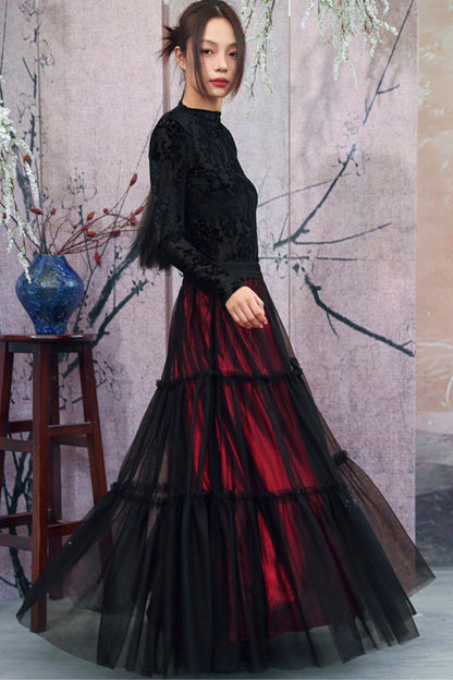 Schwarzes florales transparentes Rüschen-Oberteil im dunklen Mode-Stil