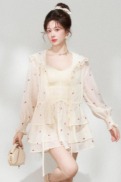 Lace Hooded Jacket + Top + Skirt