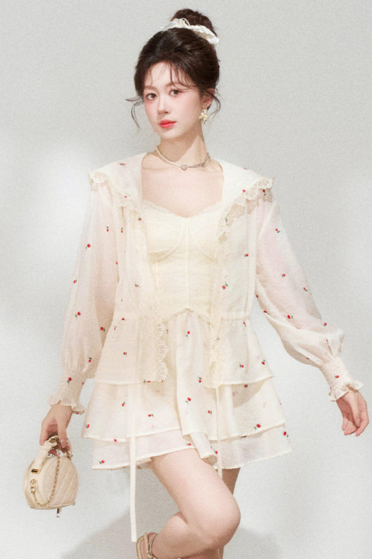 Lace Hooded Jacket + Top + Skirt