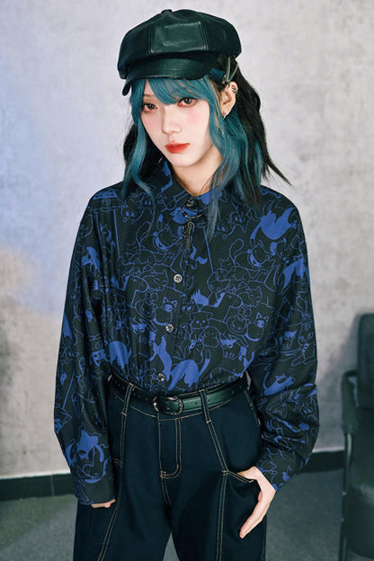 Stellar Meow Full Print Blouse