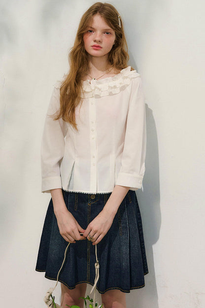 러브 프릴 레이스 블라우스