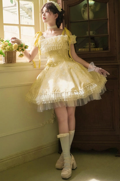 Romantic flower Lolita dress + jumper skirt + cardigan + hair accessories