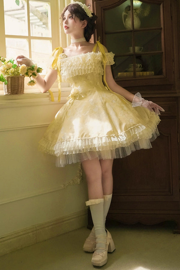 Romantic flower Lolita dress + jumper skirt + cardigan + hair accessories