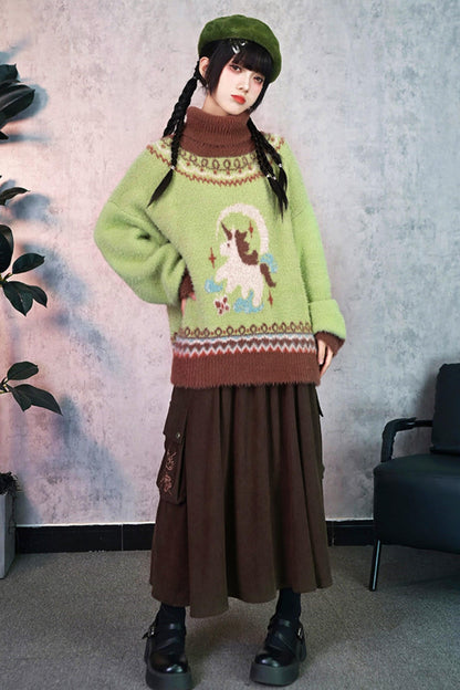 Faux Fur Jacquard Sweater