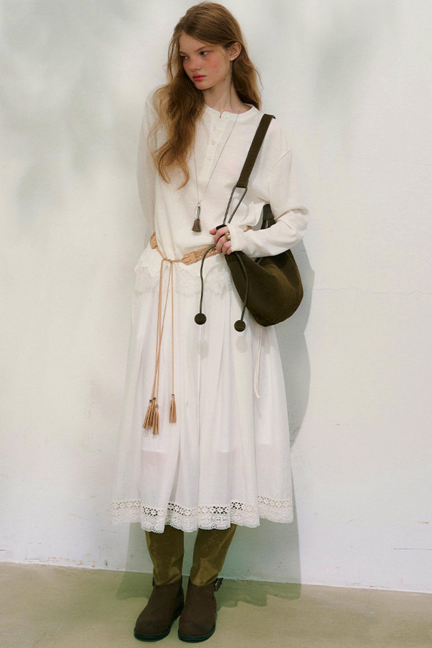 コットンレースチェックスカート