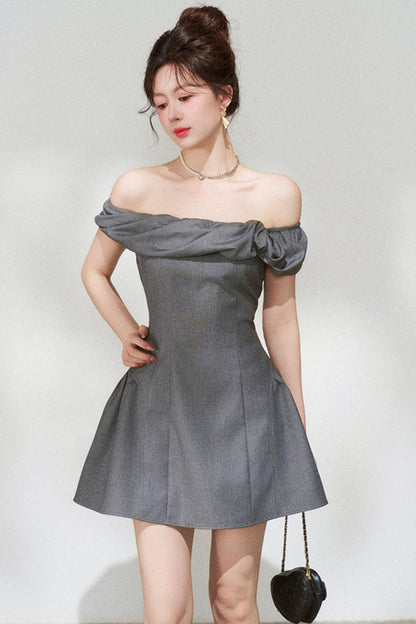 French Gray Off-Shoulder Dress