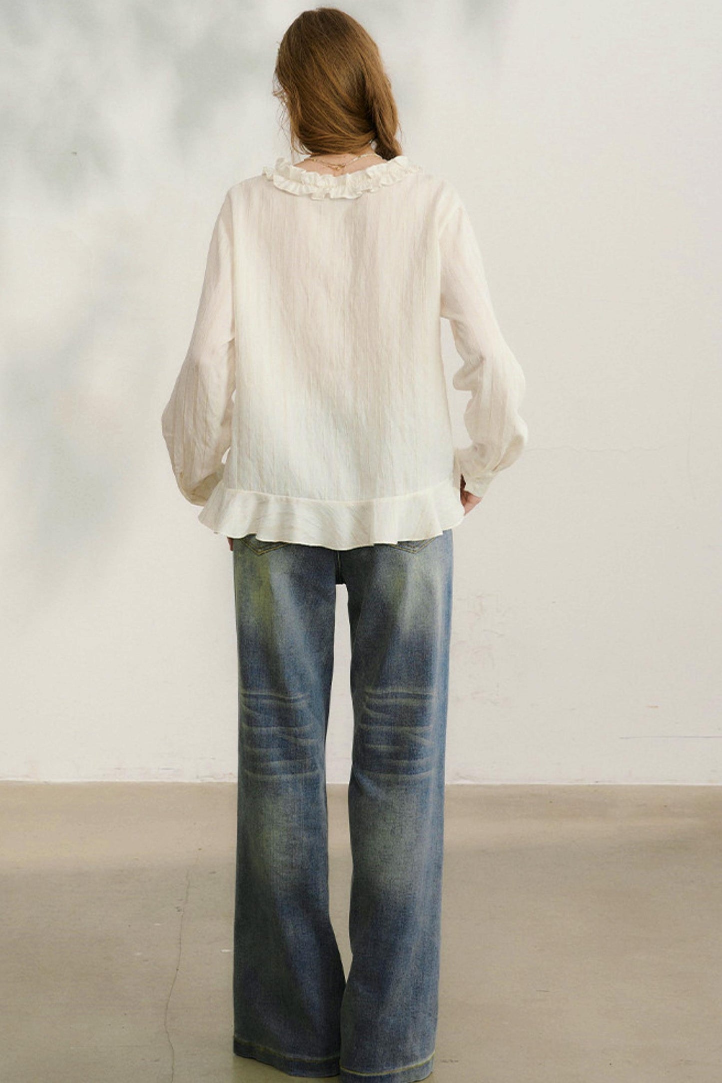 ストライプドレーススリーブブラウス