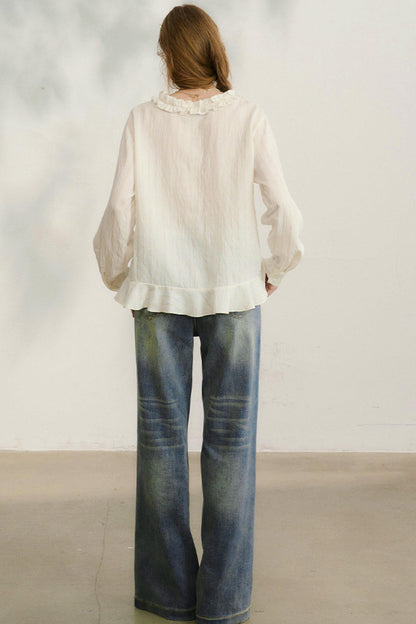 ストライプドレーススリーブブラウス