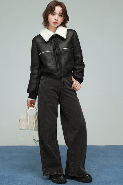 カラーブロックドシアリングコート