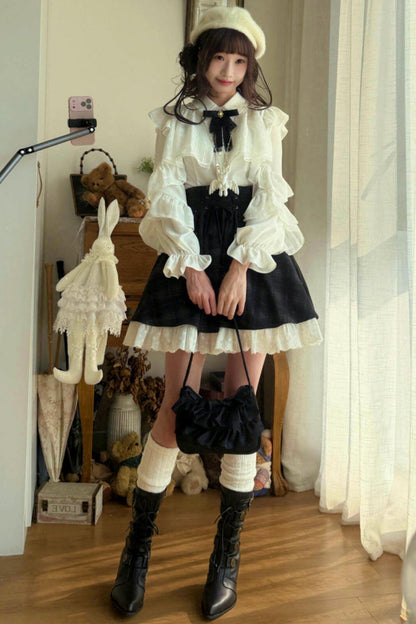 エレガント地雷レースブラウス+スカート