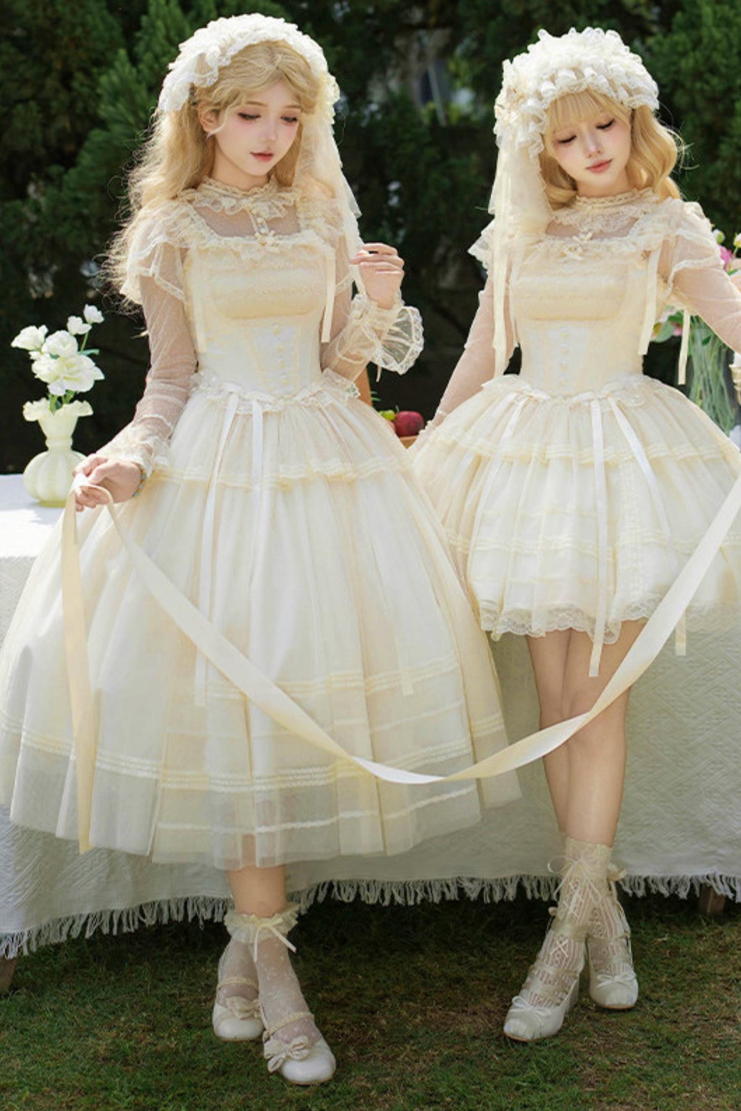 Weißes Korsett-Prinzessin-Lolita-Kleid + Outerwear + Accessoires