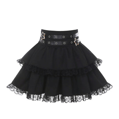 Lace-Up Dark Kawaii T-Shirt + Skirt + Bag + Hair Accessories