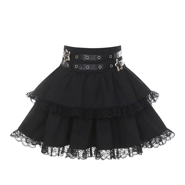 Lace-Up Dark Kawaii T-Shirt + Skirt + Bag + Hair Accessories