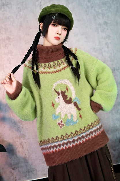 Faux Fur Jacquard Sweater