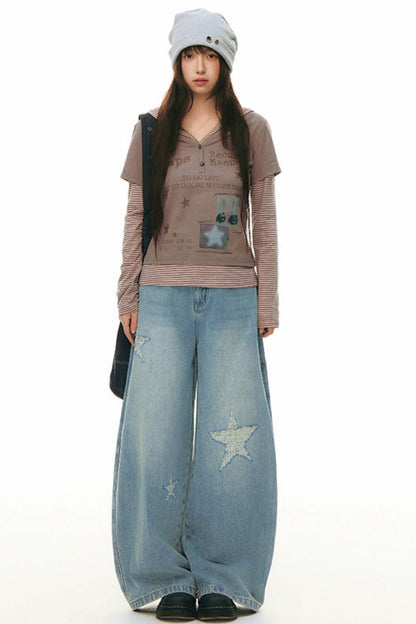 Star Wide Leg Denim Pants