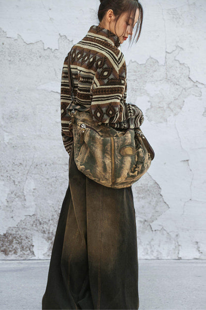 パッチワークワイドデニムパンツ