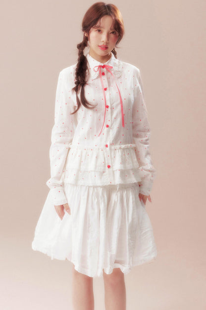 ガーデニアウィスパリングレースブラウス+ポルカドットスカート