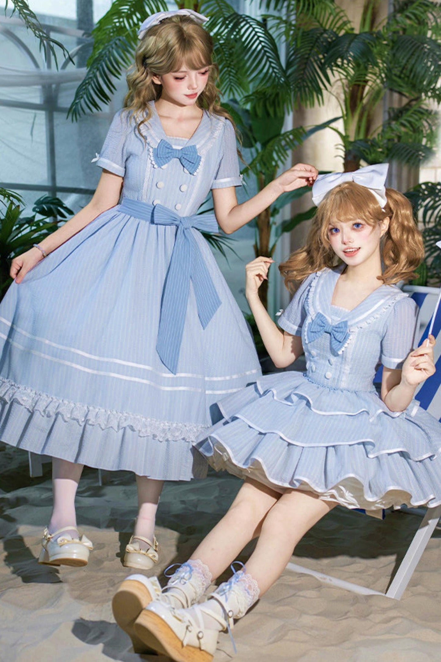 Klassisches maritimes Dienstmädchen-Lolita-Kleid + Accessoires