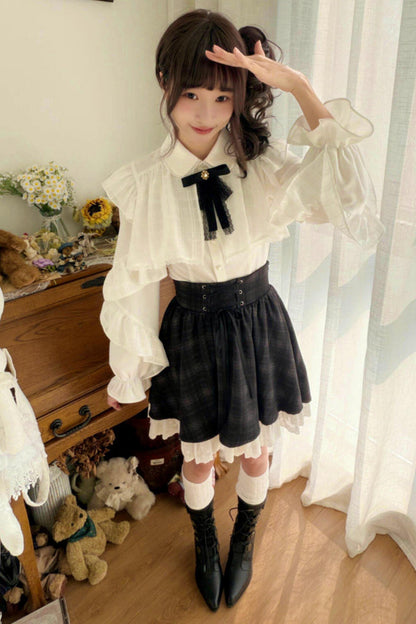 エレガント地雷レースブラウス+スカート