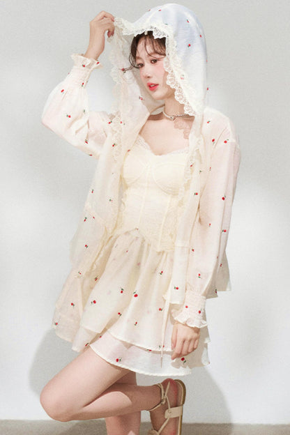 Lace Hooded Jacket + Top + Skirt