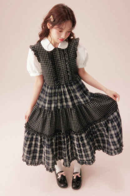 Black Plaid Patchwork Loose Shirt Dress
