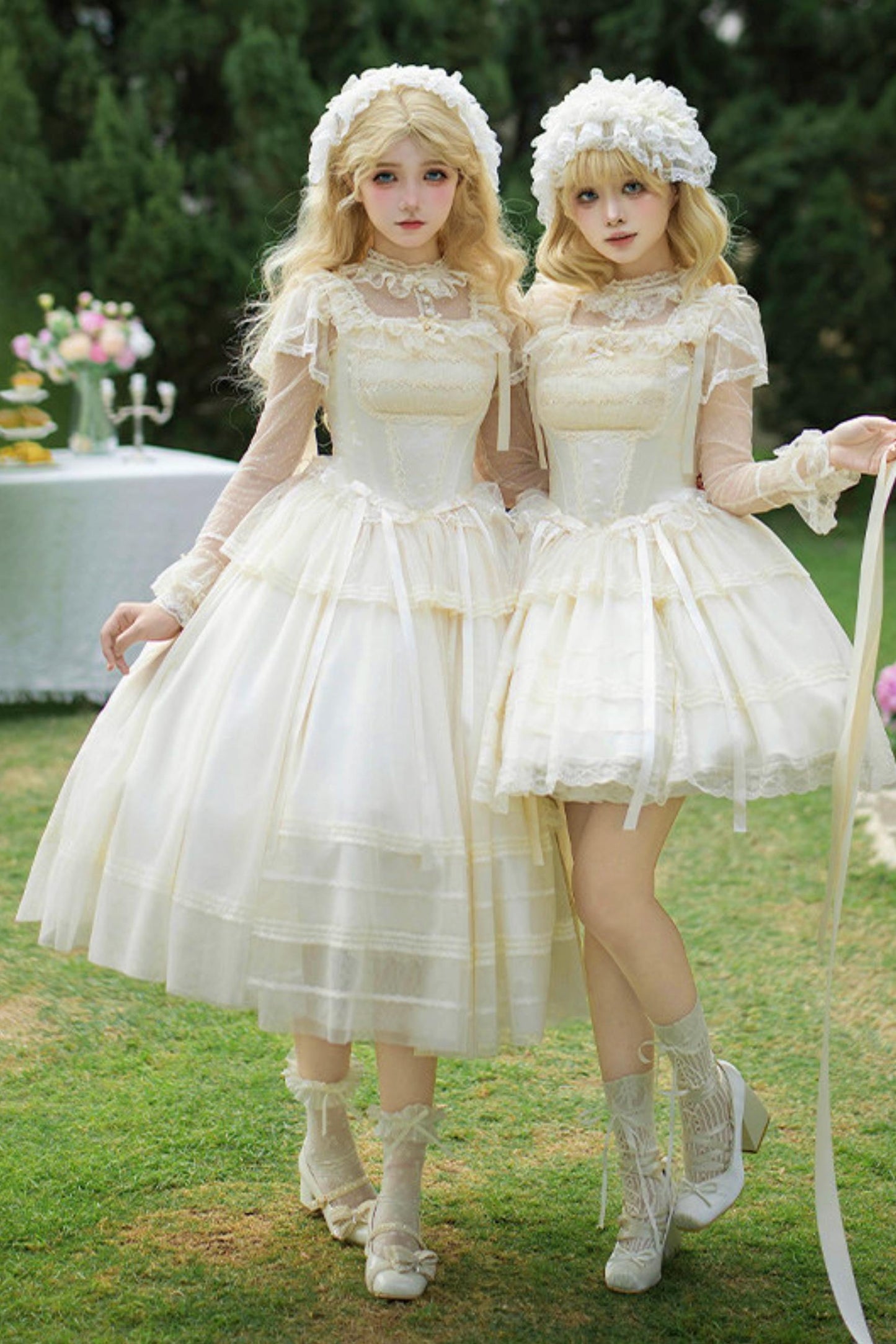 Weißes Korsett-Prinzessin-Lolita-Kleid + Outerwear + Accessoires