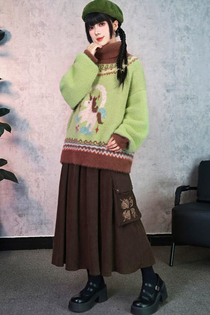 Faux Fur Jacquard Sweater