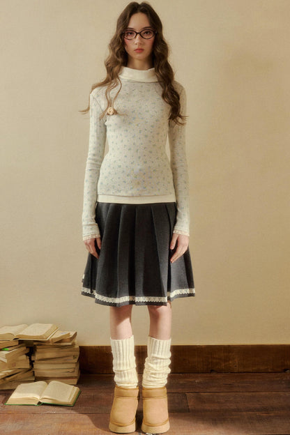 フローラルタイトタートルネックトップス